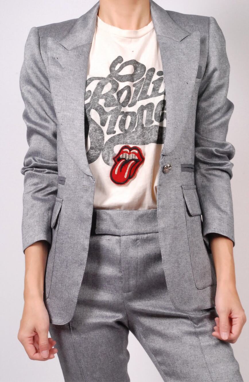 Smythe Gray Peaked Lapel Inverted Pleat Blazer Jacket Size 8